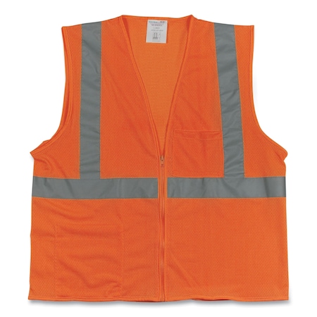 Pip ANSI Class 2 Two-Pocket Zipper Mesh Safety Vest, Polyester Mesh, X-Large, Orange 302-0702Z-OR/XL